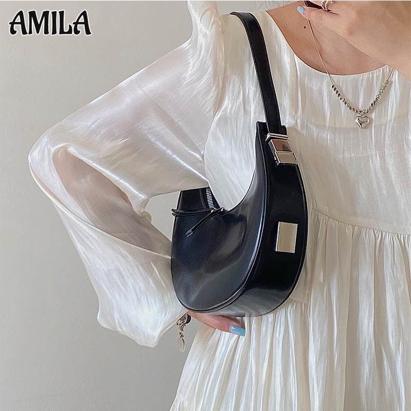 amila-กระเป๋า-crescent-ผู้หญิง-dark-style-กระเป๋าสะพายใต้วงแขนแบบพกพาที่ทันสมัยและหลากหลาย-การออกแบบเฉพาะ-พื้นผิวขั้นสูง