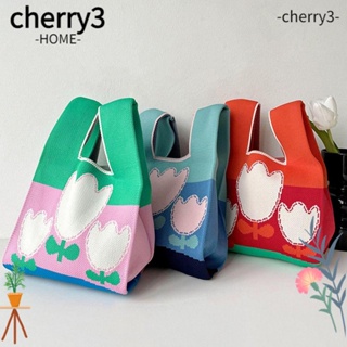 Cherry3 กระเป๋าถือลําลอง ผ้าถัก ลายสก๊อต แฮนด์เมด ใช้ซ้ําได้
