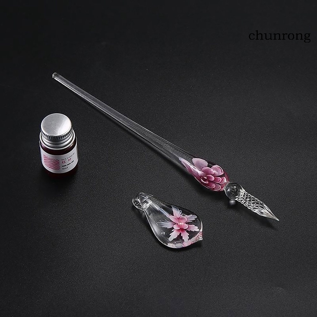 chunrong-ปากกาจุ่มหมึก-แก้วคริสตัลเทียม-ลายดอกไม้-ด้านในใส-สําหรับนักเรียน-ของขวัญ-1-ชุด