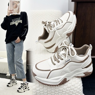 SELINE  รองเท้าผ้าใบผู้หญิง สีขาว พื้นหนา รองเท้าผ้าใบส้นสูงส้นหนา รองเท้าแฟชั่น ผูกเชือก 2023 NEW  สบาย fashion พิเศษ Stylish B95F1ZU 37Z230910