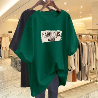 เสื้อยืดแขนสั้น ผ้าฝ้าย ทรงหลวม สีเขียวเข้ม พลัสไซซ์ แฟชั่นฤดูร้อน สําหรับผู้หญิง
