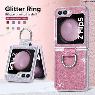 Finger Ring Case for Samsung Galaxy Z Flip 5 5G flip5 Hard PC Protect Shell Bling Sparkle Glitter Anti-knock Cover