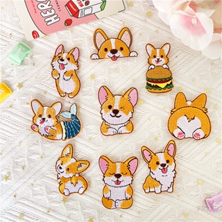 ♚ แผ่นรีดติดเสื้อ Corgis Happy Hour ♚ Q แผ่นแพทช์รีดติดเสื้อ รูปสุนัขตลก DIY 1 ชิ้น