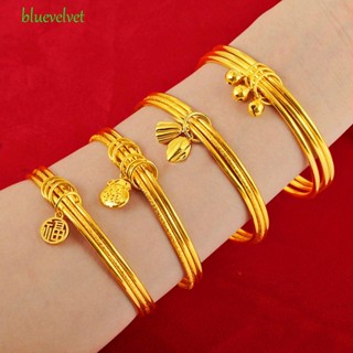 Bluevelvet สร้อยข้อมือ หลายชั้น พิมพ์ลายตัวอักษร Fu สีทอง สไตล์จีนย้อนยุค ของขวัญเพื่อน สําหรับผู้หญิง