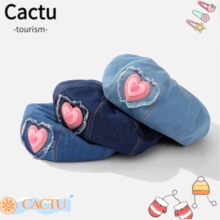 Cactu หมวกเบเร่ต์ ผ้ายีน ลายจิตรกรฝรั่งเศส แฟชั่นฤดูใบไม้ผลิ ฤดูใบไม้ร่วง สไตล์เรโทร