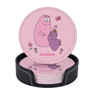 Barbapapa ที่รองแก้วหนัง ทรงกลม กันเปื้อน ป้องกันน้ําร้อนลวก สําหรับร้านอาหาร ห้องครัว สํานักงาน และอื่น ๆ 6 ชิ้น