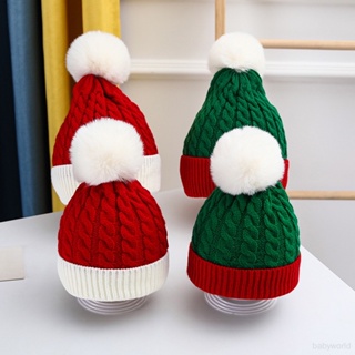 หมวกบีนนี่ ผ้าถัก ให้ความอบอุ่น ลายคริสต์มาส บล็อกสี สําหรับเด็ก พ่อแม่ และลูก