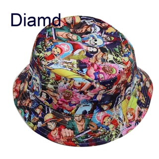 Diamd ใหม่ หมวกบักเก็ต ผ้าฝ้าย พิมพ์ลายอนิเมะ One Piece กันแดด เหมาะกับใส่กลางแจ้ง สําหรับผู้ชาย และผู้หญิง