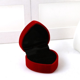 รูปหัวใจสีแดงกำมะหยี่แหวนหมั้นเครื่องประดับแสดงกล่องแหวนเครื่องประดับบรรจุภัณฑ์