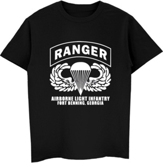 เสื้อแขนสั้น เสื้อไม่ต้องรีด เสื้อยืดแขนสั้น แขนสั้น คอกลม Ranger Us Army Airborne Light Infantry เสื้อยืดลําลอง ผ้าฝ้าย
