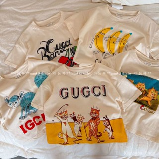 เสื้อยืดแขนสั้น ผ้าฝ้าย แบบบาง พิมพ์ลาย แฟชั่นฤดูร้อน สําหรับเด็กผู้ชาย และผู้หญิง 2023 4 5 6 7  8 9 ขวบ