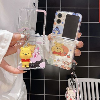 3in1 เคสโทรศัพท์มือถือ PC แข็ง แบบใส กันกระแทก ลายการ์ตูนแมวน่ารัก พร้อมสายโซ่คล้อง สําหรับ Oppo Find N2