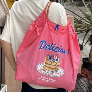 กระเป๋าถือ กระเป๋าช้อปปิ้ง ผ้าออกซ์ฟอร์ด ขนาดใหญ่ จุของได้เยอะ ปักลายโดนัท พร้อมสายโซ่คล้อง สไตล์ญี่ปุ่น 2023