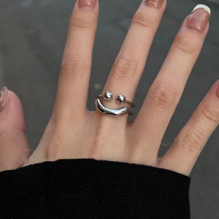 Arin แหวนแฟชั่น ลายหน้ายิ้มน่ารัก สไตล์วินเทจ สีเงิน สําหรับผู้ชาย ผู้หญิง