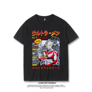 POPULAR QZรุ่นแรก Tiga Ultraman เสื้อยืด little monster ญี่ปุ่น spoof retro ins tide ยี่ห้อ joint หลวมผ้าฝ้ายแขนสั้นผู้ช