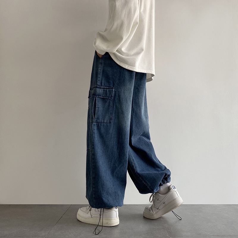 esea-กางเกงขายาวผู้ชาย-กว้าง-ขาตรงเครื่องมือลำลอง-กางเกงผู้ชาย-ย้อนยุคอเมริกันล้างกางเกงยีนส์หลวม