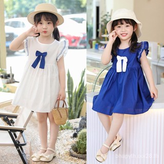 ชุดเดรสกระโปรงผ้าฝ้ายแขนกุดแต่งโบว์สำหรับเด็กผู้หญิง 90-130CM --SL402166