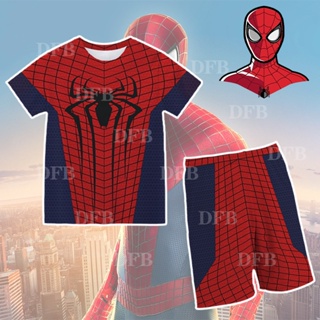 เสื้อยืดแขนสั้น พิมพ์ลาย Spider Man แฟชั่นฤดูร้อน สําหรับเด็กผู้ชาย