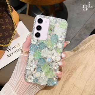 เคส Samsung A14 5G A14 A34 A54 4G A73 5G A53 A33 A23 A52 A72 4G 5G A13โทรศัพท์มือถือ ประดับมุก พลอยเทียม ลายดอกกุหลาบ 3D ระยิบระยับ หรูหรา สําหรับ