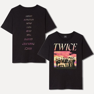 มีความสุข เสื้อยืดแขนสั้นลําลอง ผ้าฝ้าย ทรงหลวม พิมพ์ลาย KPOP TWICE 5TH WORLD TOUR READY TO BE POP-UP Los Angeles MERCH