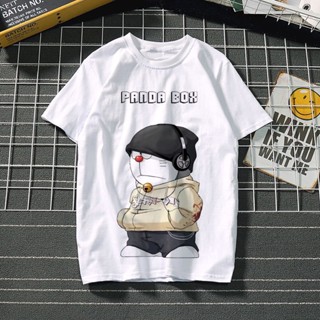 เสื้อยืดแขนสั้น พิมพ์ลายการ์ตูนโดราเอมอน ทรงหลวม สีขาว แฟชั่นฤดูร้อน สไตล์ญี่ปุ่น สําหรับผู้หญิง และผู้ชาย 2023 (11-14)