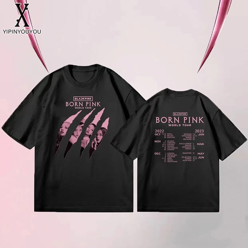 yipinyouyou-เสื้อยืดผู้ชายแขนสั้น-blackpink-เสื้อยืดแฟชั่นพิมพ์ลายแขนสั้นใส่ได้ทั้งชายและหญิง