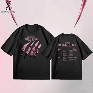 YIPINYOUYOU  เสื้อยืดผู้ชายแขนสั้น BLACKPINK เสื้อยืดแฟชั่นพิมพ์ลายแขนสั้นใส่ได้ทั้งชายและหญิง