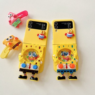 เคสโทรศัพท์มือถือ PC แข็ง กันกระแทก ลายเกม SpongeBob 3D พร้อมสายคล้อง สําหรับ Samsung Galaxy Z Flip 4 5G Z Flip 3 Flip 5