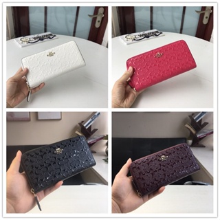 Accordion Zip Wallet F54805 กระเป๋าสตางค์ยาวซิปหนังสิทธิบัตรคลาสสิคผู้หญิง แท้ COAC H พิมพ์นูน