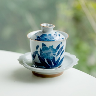 [Uayun] ถ้วยชาหยกโบราณ ขอบหยก ลายดอกไม้ สไตล์โบราณ