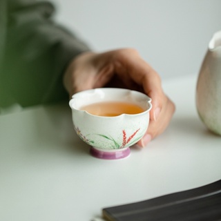 [A046] ชุดถ้วยชาเซรามิค กลีบดอกไม้ สีเขียว สําหรับผู้ชาย และผู้หญิง