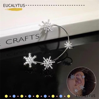 Eutus ใหม่ ต่างหูแฟชั่น รูปเกล็ดหิมะ ประดับพลอยเทียม ไม่ต้องเจาะหู ของขวัญคริสต์มาส สําหรับผู้ชาย ผู้หญิง