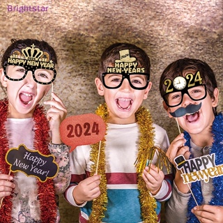Brightstar ใหม่ แว่นตากันแดด กระดาษ 3d สีดํา ทอง สําหรับถ่ายรูป ปาร์ตี้คริสต์มาส ปีใหม่ 2024 6 ชิ้น