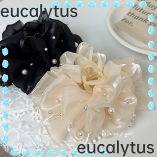 Eucalytus1 กิ๊บติดผมหางม้า ผ้าตาข่าย ประดับโบว์ ขนาดใหญ่พิเศษ สองด้าน สําหรับผู้หญิง