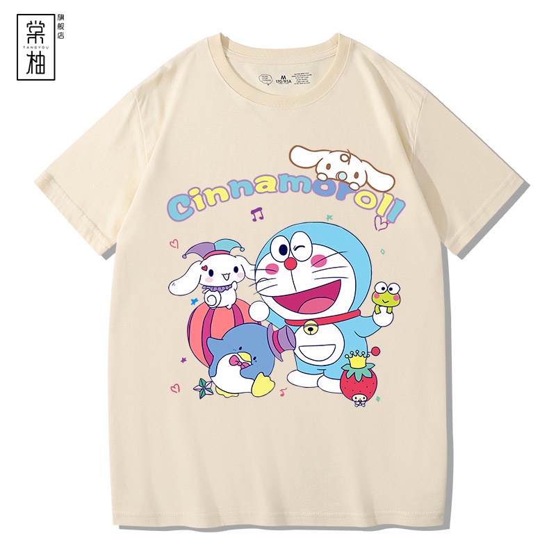 โดราเอมอน-cinnamoroll-แขนสั้นเสื้อยืดลำลองโดราเอมอน