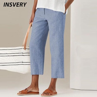 Summer Casual Pants Women Fashion High Waist Solid Pocket Loose 3/4 Length Pants For Women Casual Trousers