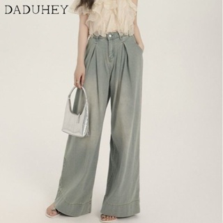 DaDuHey🎈 New American Style Ins High Street Retro Jeans 2023 Womens Summer Thin Casual All-Match Slim Wide Leg Pants