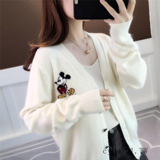เสื้อกันหนาว ผ้าถัก ทรงหลวม ลายมิกกี้เมาส์ แฟชั่นฤดูใบไม้ร่วง สําหรับผู้หญิง และนักเรียน