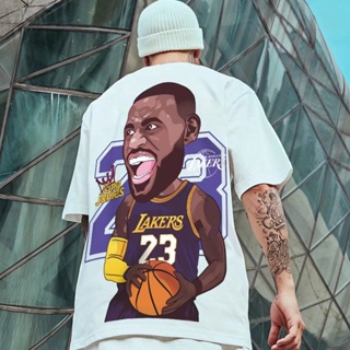 Street Wear Hip-Hop Short-Sleeved Lakers No. 23 James T-Shirt Men Women Trendy Round Neck Loose Casual Five-Point S_03