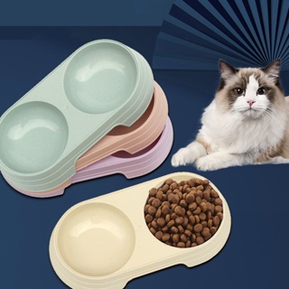 🐶 ชาม2ช่อง ชามอาหารแมว ที่ใส่อาหารแมว ชามอาหารสัตว์เลี้ยง ถ้วยอาหารแมว ชามกันมด ชามให้อาหารสุนัข