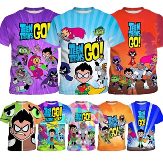 วัยรุ่น Titans Go! เสื้อยืดแขนสั้น พิมพ์ลายการ์ตูนอนิเมะ Titans 3 มิติ สําหรับเด็กผู้ชาย และเด็กผู้หญิง