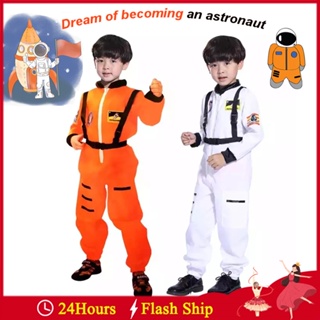 ชุดจั๊มสูท ชุดนักบินอวกาศ เครื่องแต่งกายคอสเพลย์ สีขาว และสีส้ม 2 สี พร้อมเข็มขัด สําหรับเด็กผู้ชาย