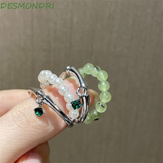 Desmondri แหวนหยก ทรงเรขาคณิต ประดับมุก สีเขียว สไตล์จีน หรูหรา