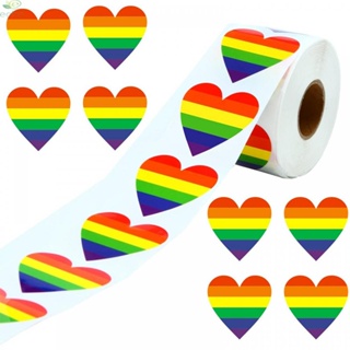 500 ชิ้นเกย์ภูมิใจสติกเกอร์สายรุ้งฉลากรูปหัวใจ LGBT สติกเกอร์กาว
