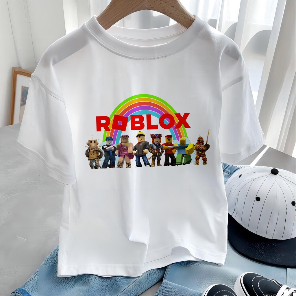 roblox-เสื้อยืดลําลอง-แขนสั้น-พิมพ์ลายการ์ตูนเกมกระบองทราย-สําหรับเด็ก