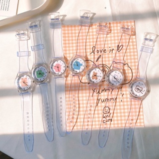 นาฬิกาข้อมือ สายซิลิโคนเจลลี่ใส ลายการ์ตูนน่ารัก สไตล์เกาหลี เรียบง่าย เหมาะกับของขวัญ สําหรับผู้หญิง