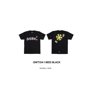 พร้อมส่ง ผ้าฝ้ายบริสุทธิ์ QWT134-1 BEES BLACK สีดำ T-shirt