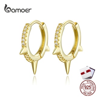 BAMOER ต่างหูห่วงสีทองสำหรับผู้หญิงเงินแท้ 925 BSE168