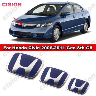 กรอบครอบพวงมาลัยรถยนต์ ด้านหน้า และด้านหลัง ลายโลโก้ 3D สีฟ้า สําหรับ Honda Civic 2006-2011 G8 Gen 8th 1 ชิ้น