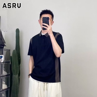ASRV เสื้อโปโลผู้ชายแขนสั้นสีทึบในวัยรุ่นที่นิยมขี้เกียจมาตรฐานแฟชั่นใหม่ 2023 เทรนด์เสื้อโปโล